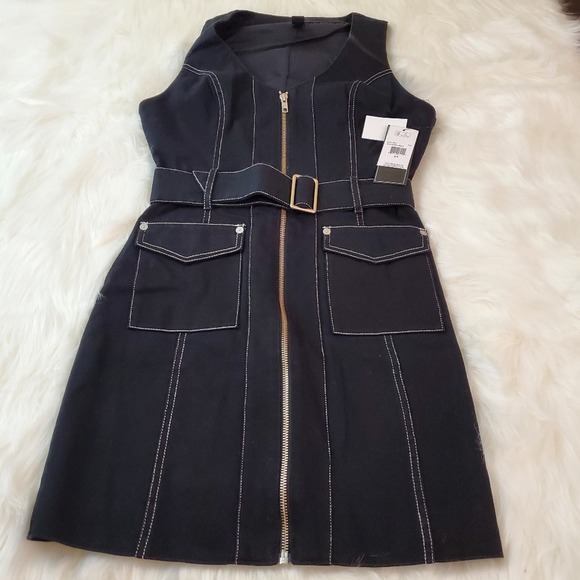 NWT! Volcom XS Black Denim Front Zip Belted Dress - Picture 3 of 9